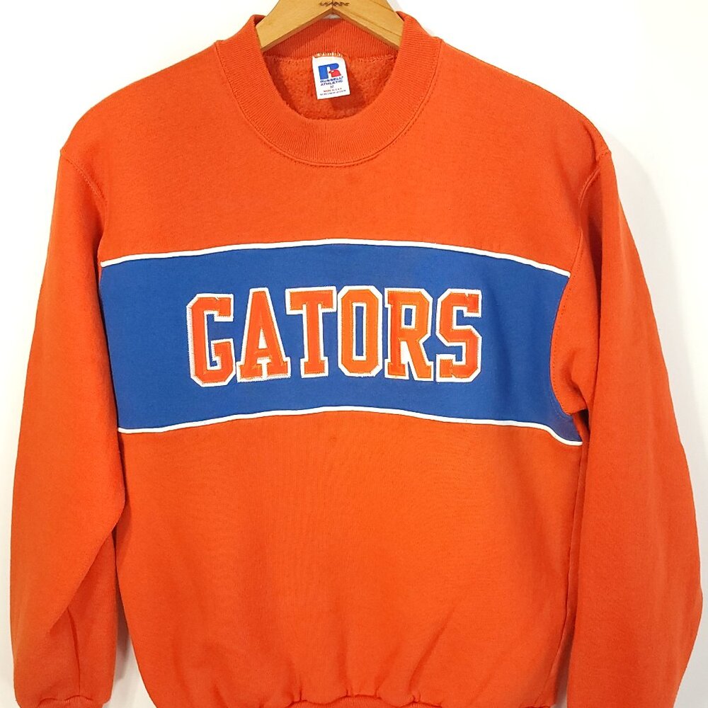 Vtg UF Florida Gators Sweatshirt Mens Med Russell Athletic Orange Distressed